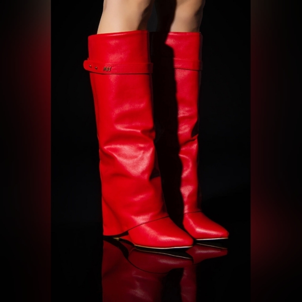 AZALEA WANG "FATAL VALENTINE" Elegant Red Over the Knee Women's Boots